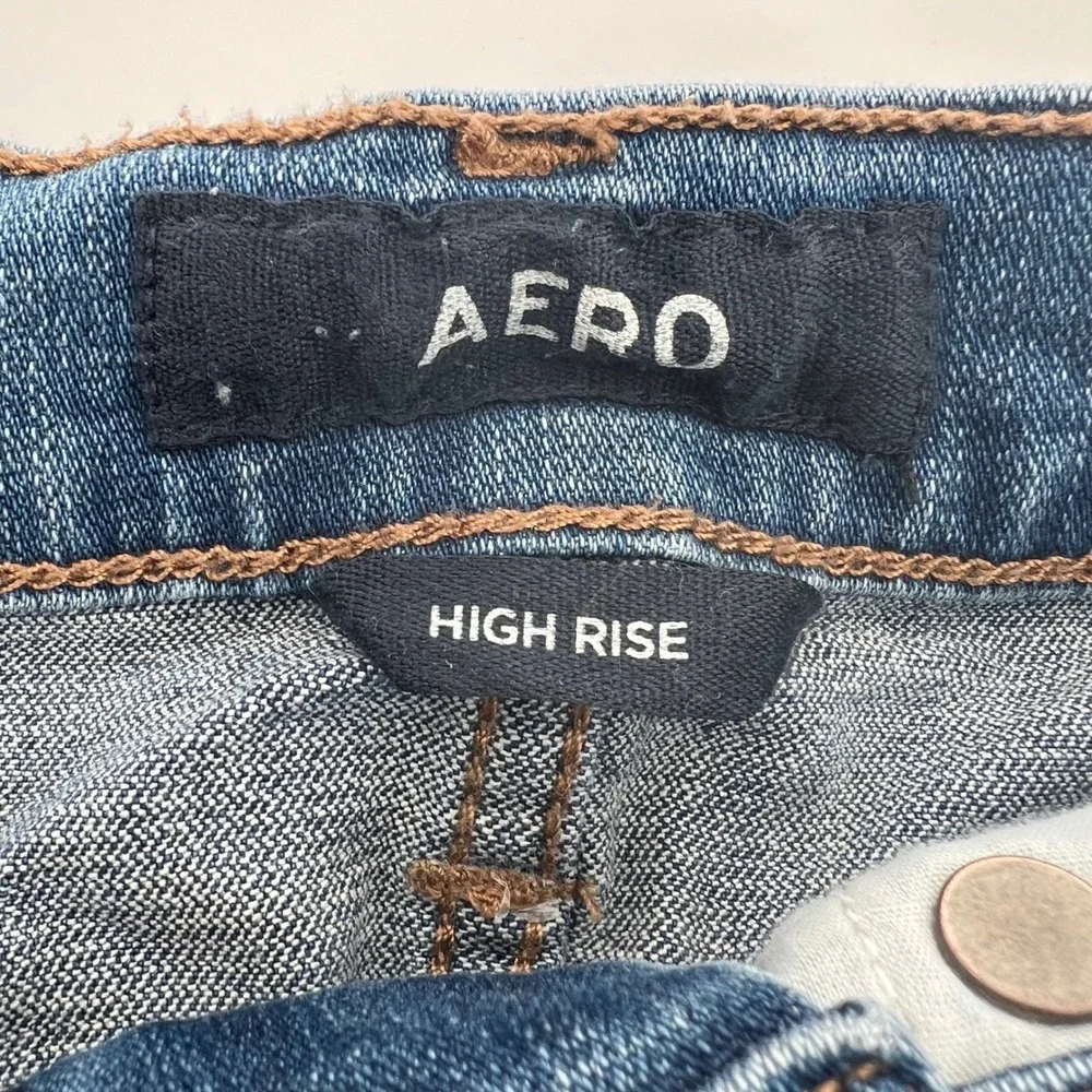 AERO High Rise Distressed‎ Denim Mini Skirt Raw Hem Women's Size 2